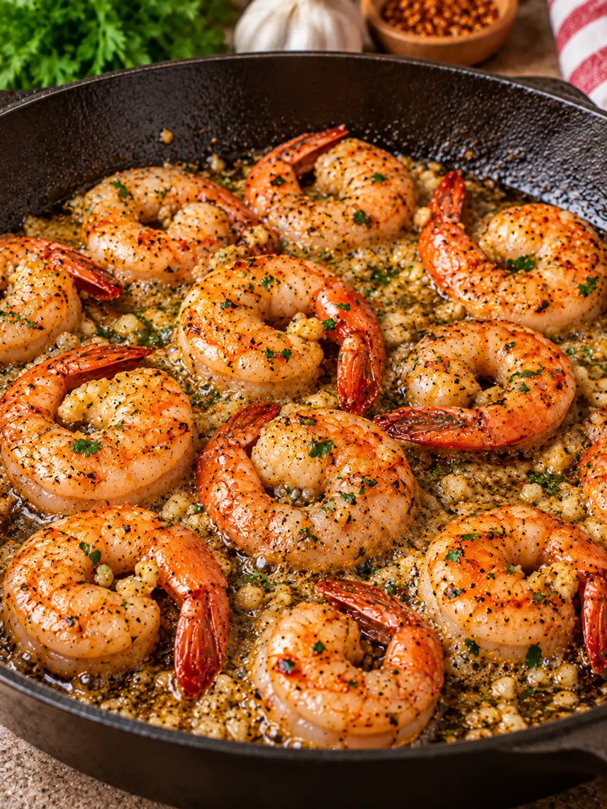 Garlic Butter Shrimp and Steak Rice Skillet — process image