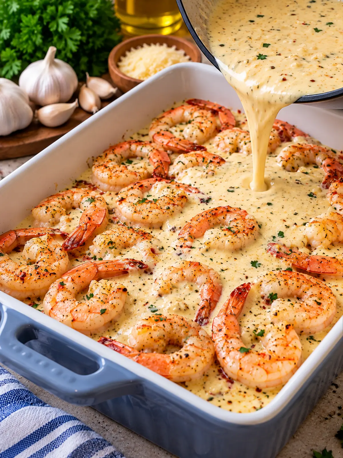 Garlic Butter Shrimp Casserole — process