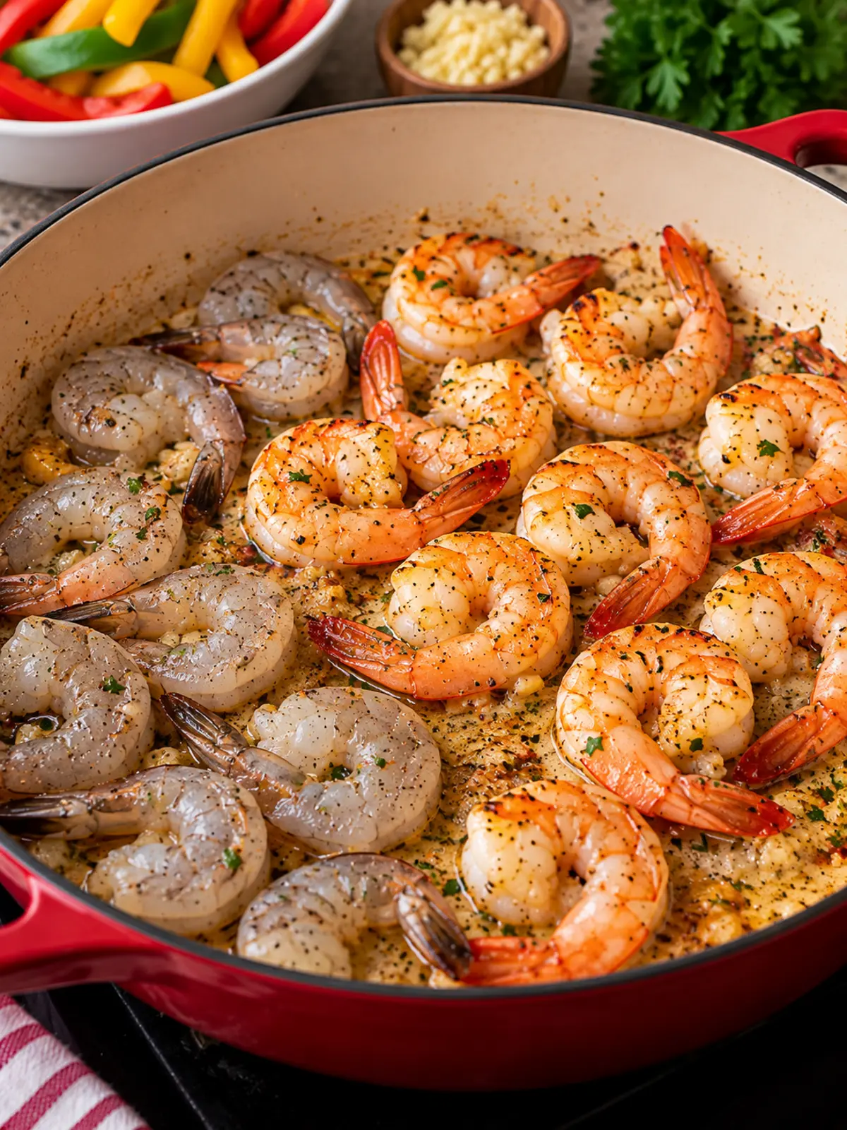 Garlic Shrimp and Peppers in Creamy Garlic Sauce — instructional