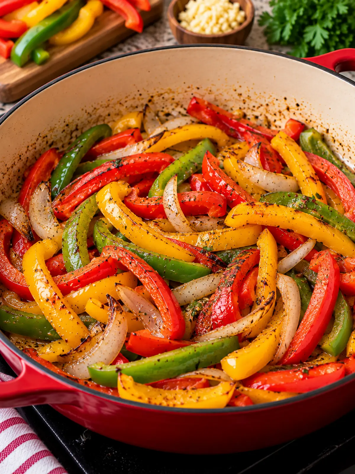 Garlic Shrimp and Peppers in Creamy Garlic Sauce — instructional