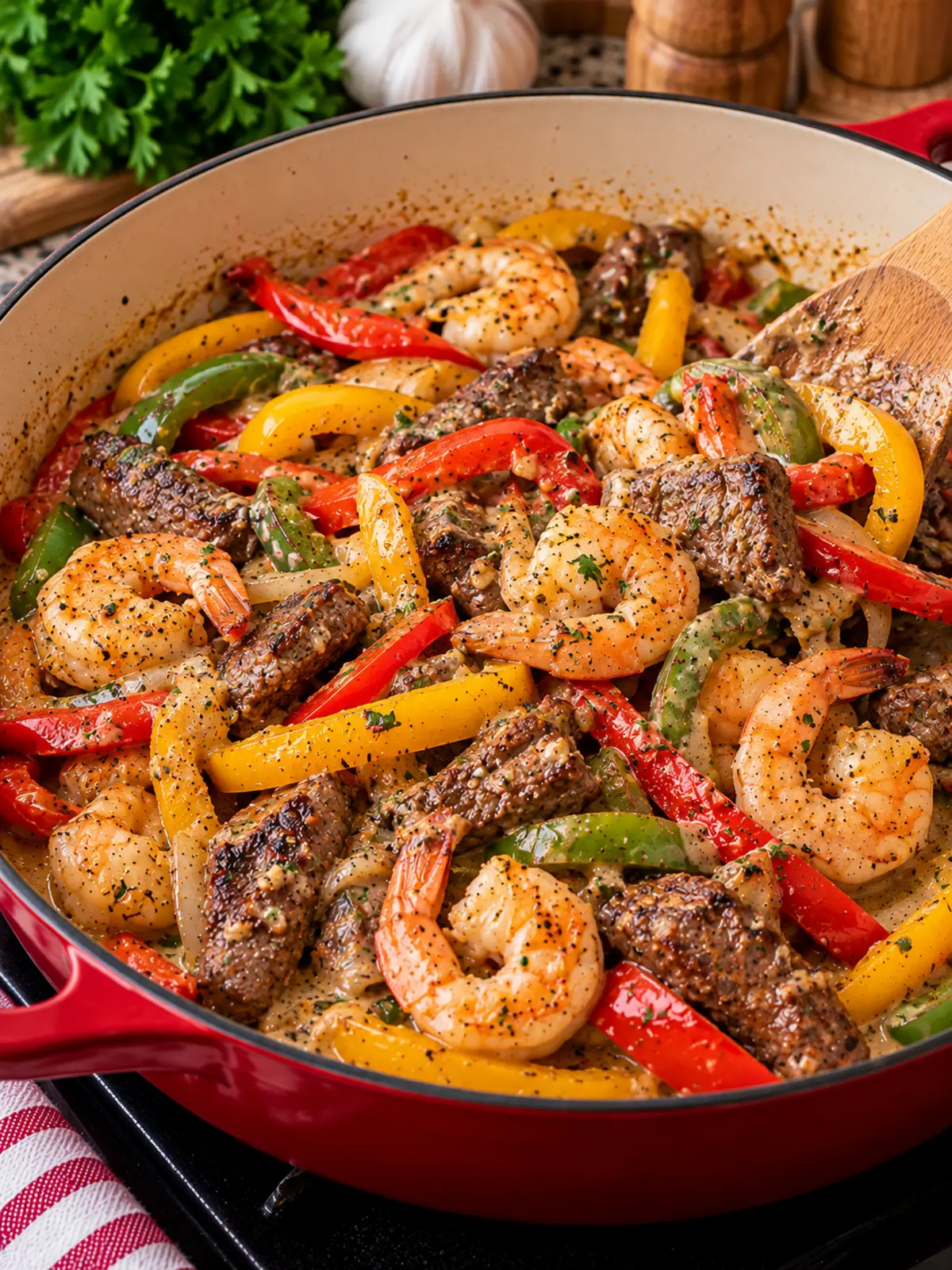 Garlic Shrimp and Peppers in Creamy Garlic Sauce — process