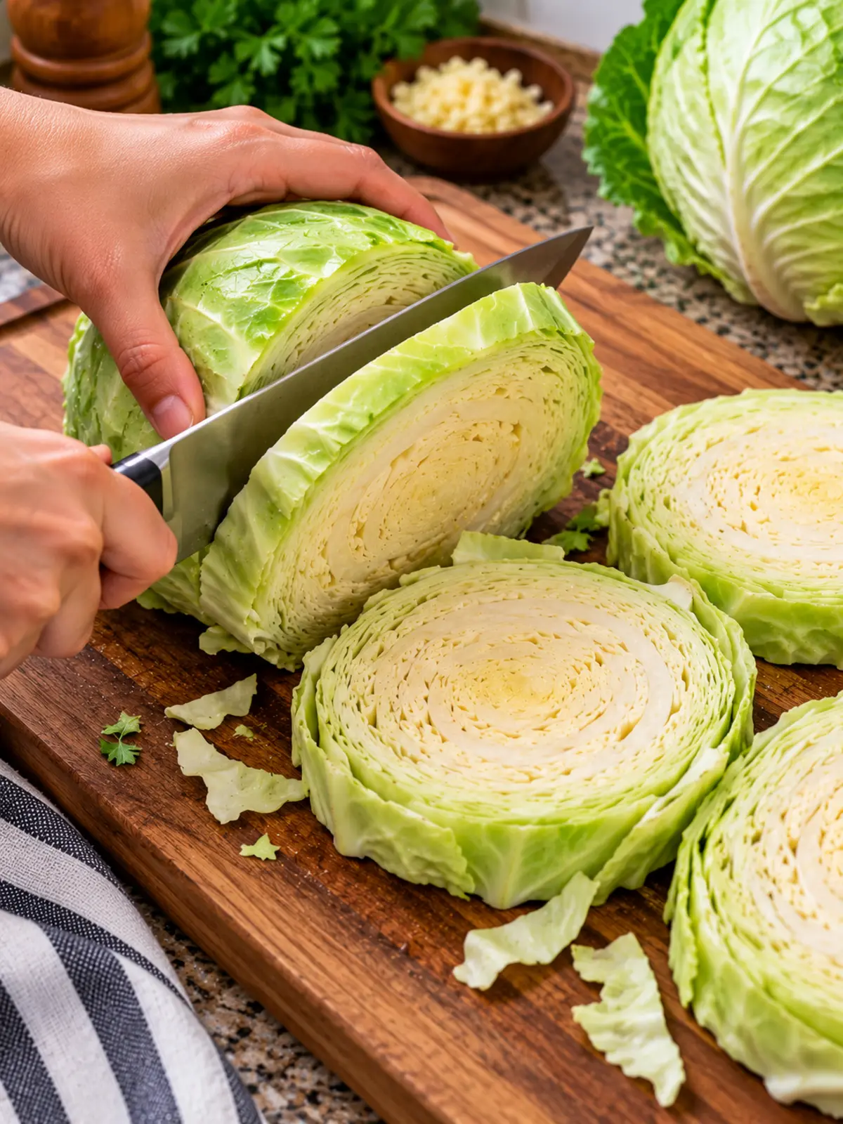 Grilled Cabbage Steaks with Garlic Butter — instructional process