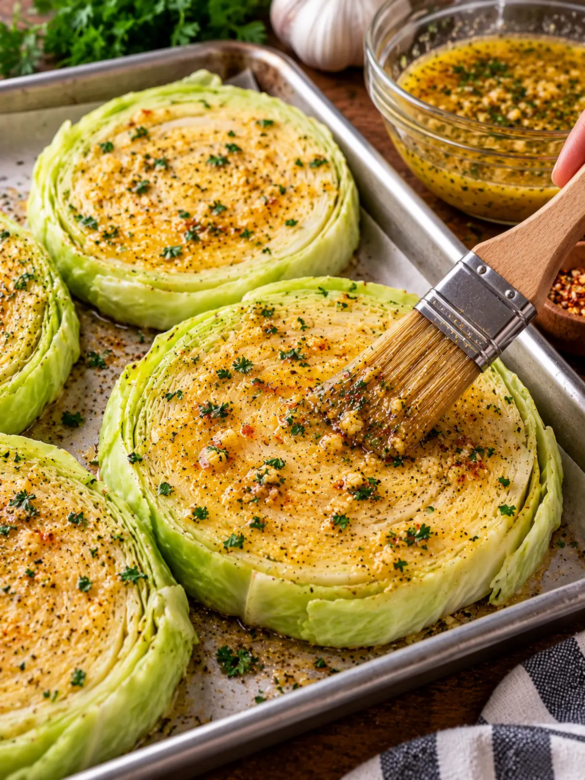 Grilled Cabbage Steaks with Garlic Butter — instructional process