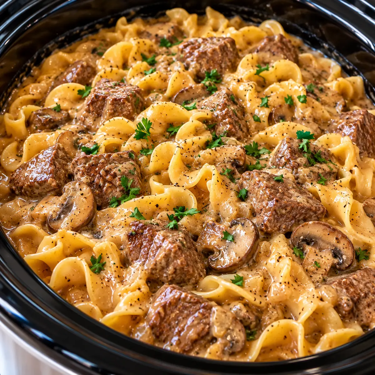 Hearty Beef Tips and Noodles in Creamy Gravy — featured