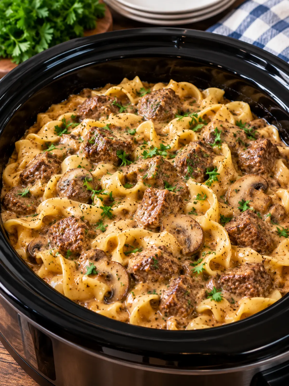 Hearty Beef Tips and Noodles in Creamy Gravy — finished dish