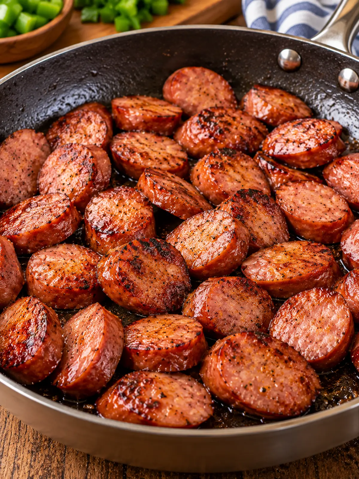 Mississippi Kielbasa and Cheesy Potatoes — browning kielbasa