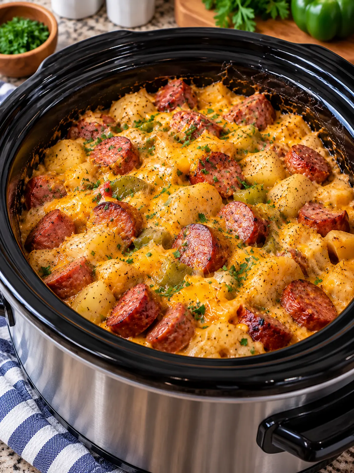 Mississippi Kielbasa and Cheesy Potatoes — finished dish